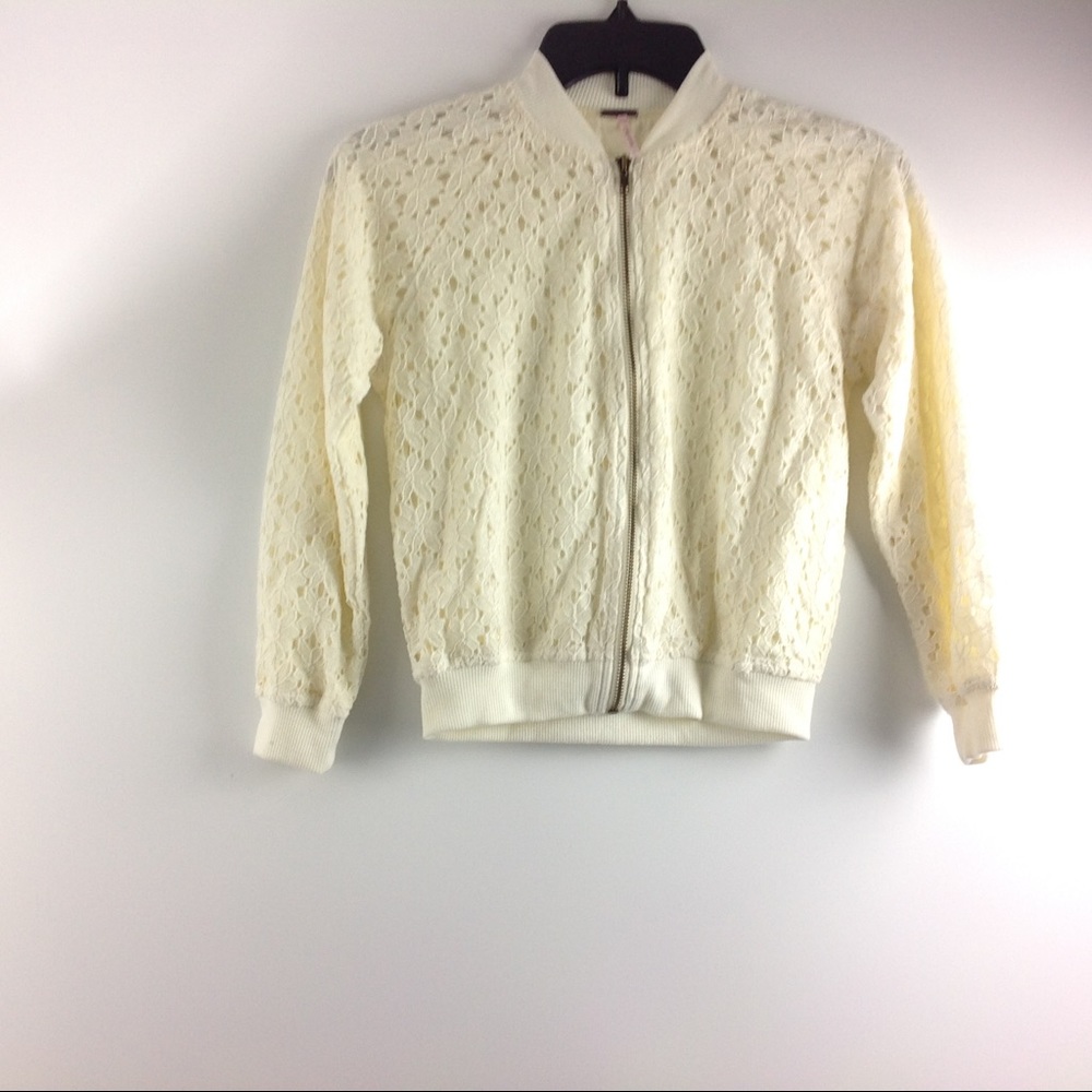 Poof Girls Zip Up Lace Jacket Longsleeve Top